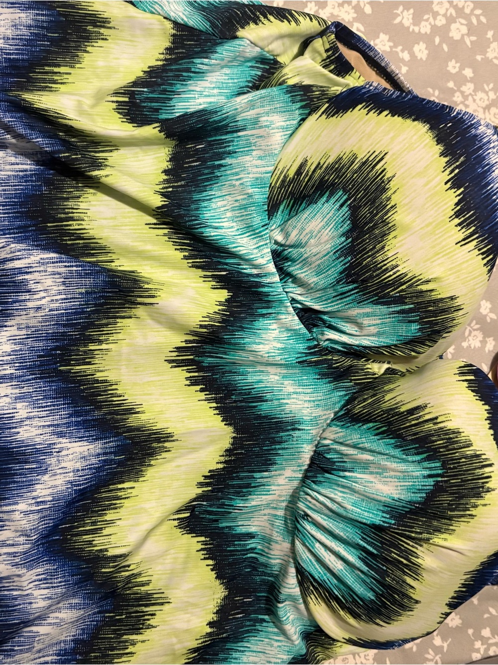 Lane Bryant Women’s Strapless Bikini Top in Lime Green & Teal Print NWT